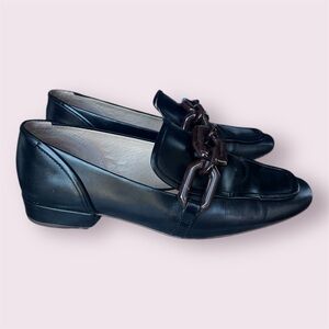Louise et Cie Emlen Chain Leather Loafers Size 9 Black Tortoise Shoes